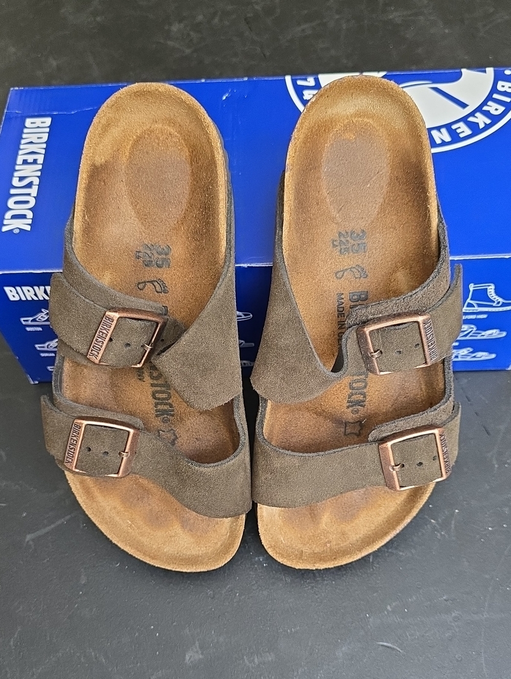 Birkenstock Arizona Suede Double Buckle Sandals - Dark Brown